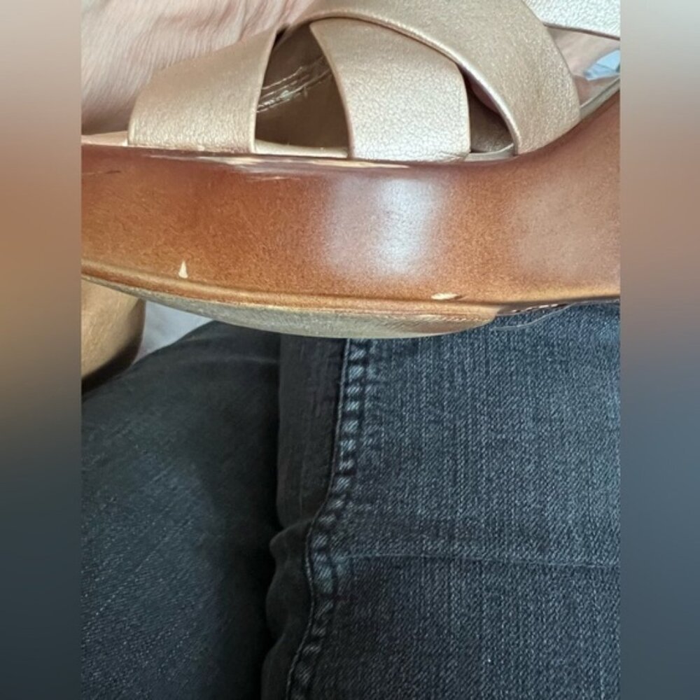 ITALIAN SHOEMAKERS 3” Gold Crystal Dress Leather Kitten Heels Wedge Sandals 8.5 - Picture 7 of 9